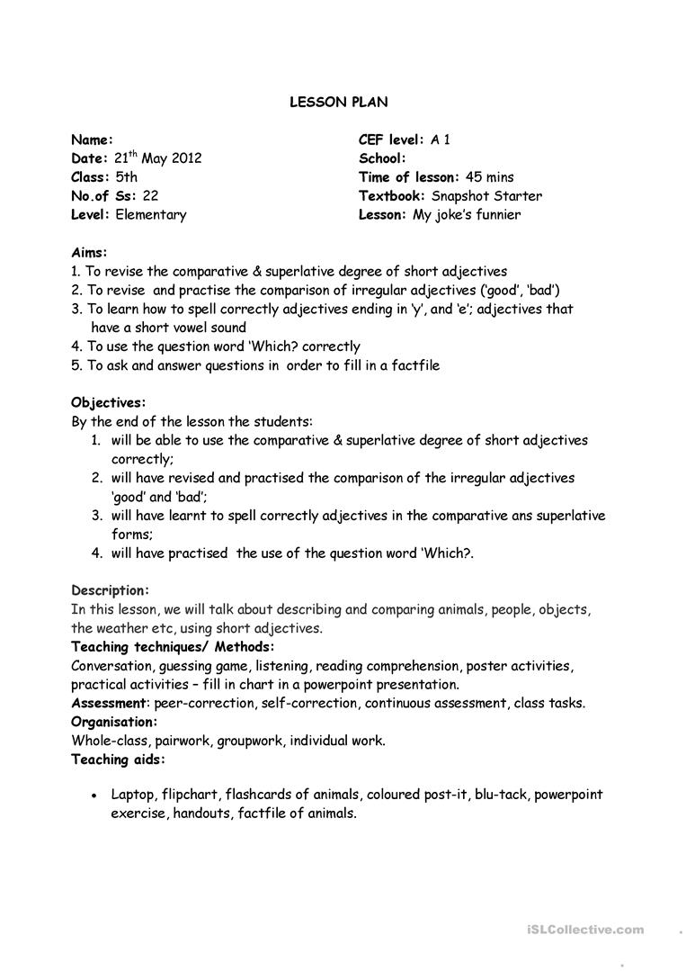 Lesson Plan Comparatives - English Esl Worksheets For