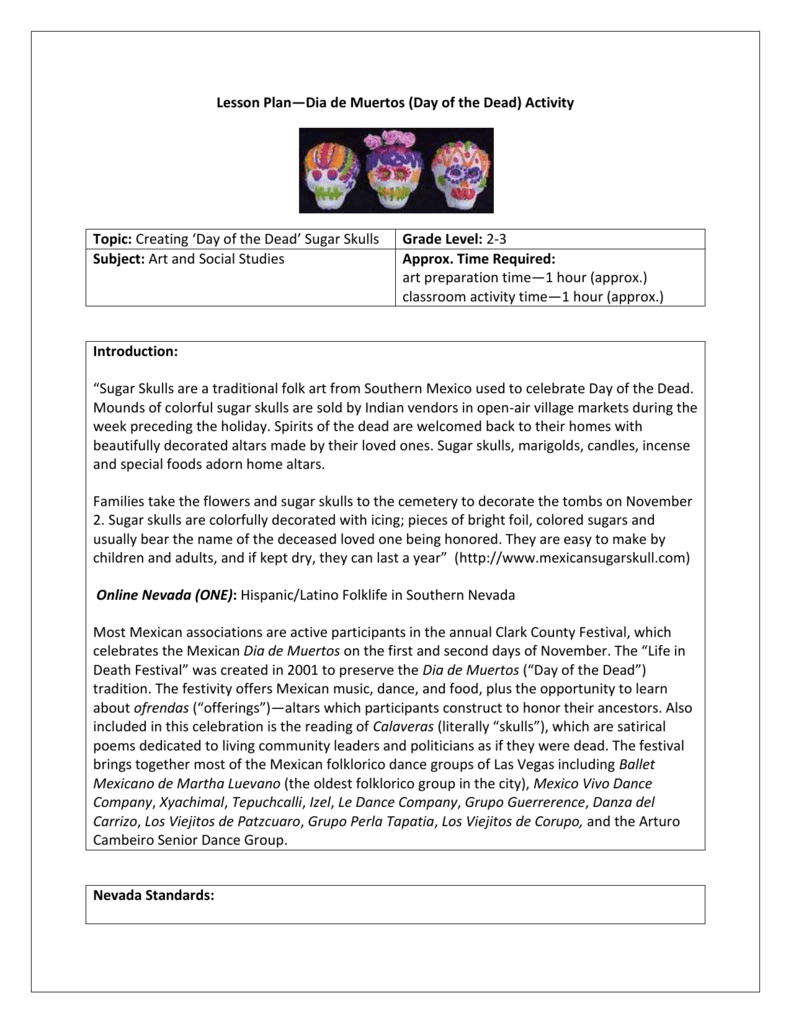 Lesson Plan—Dia De Muertos (Day Of The Dead) Activity