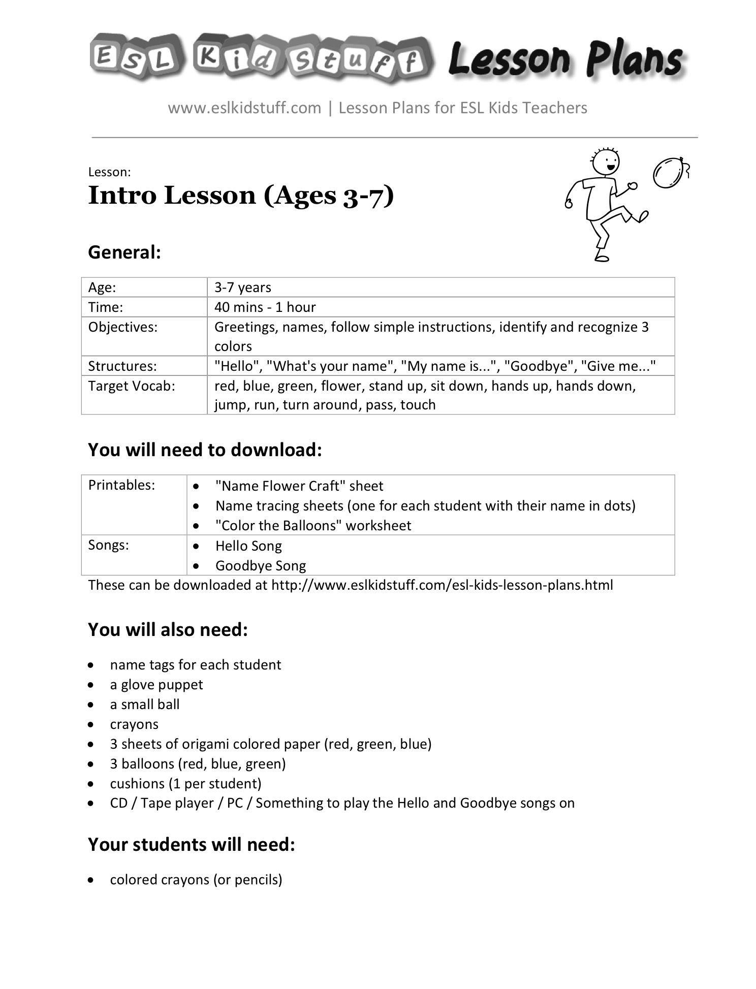 sample kindergarten lesson plans