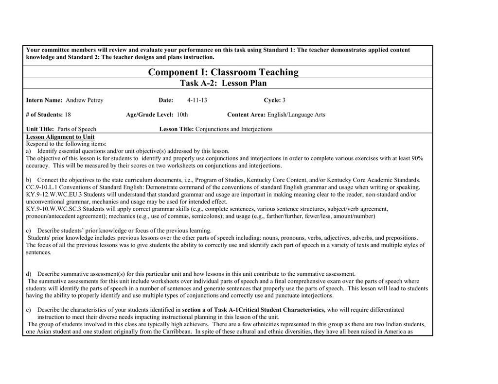 Lesson Plan For Ktip Cycle 3 Videotaped Lesson