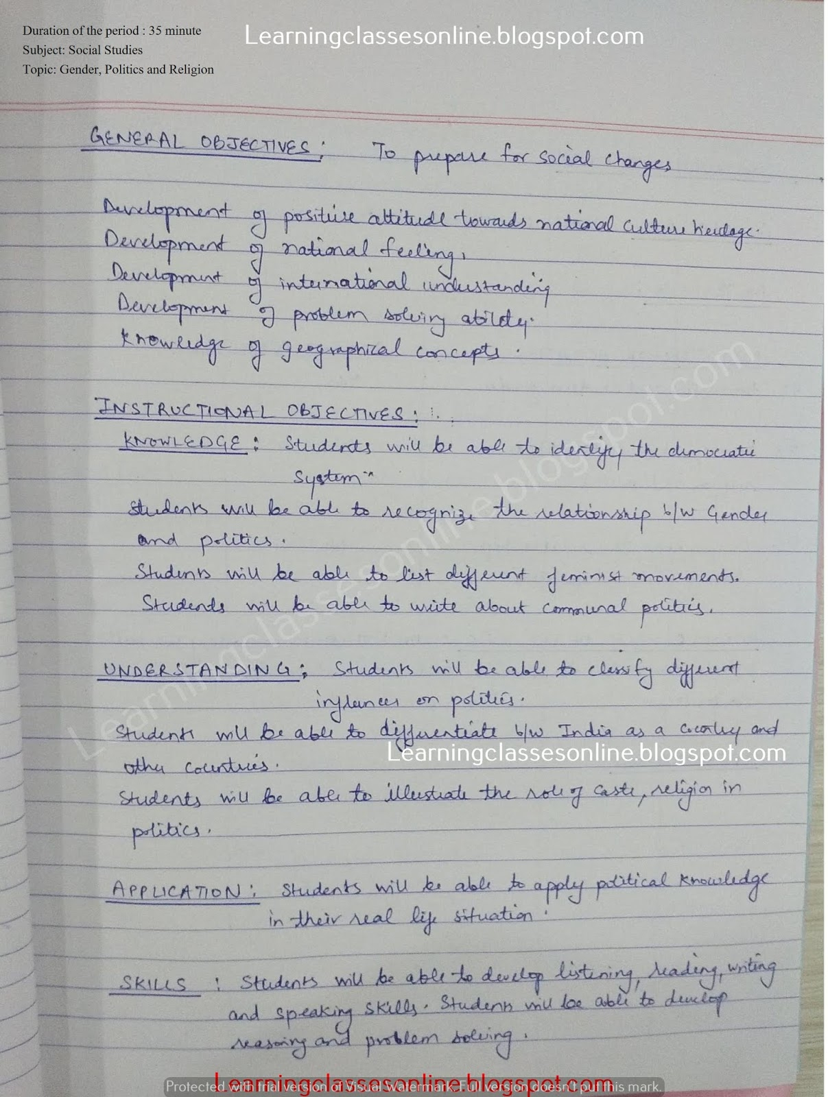 Lesson Plan For Social Studies Class 6