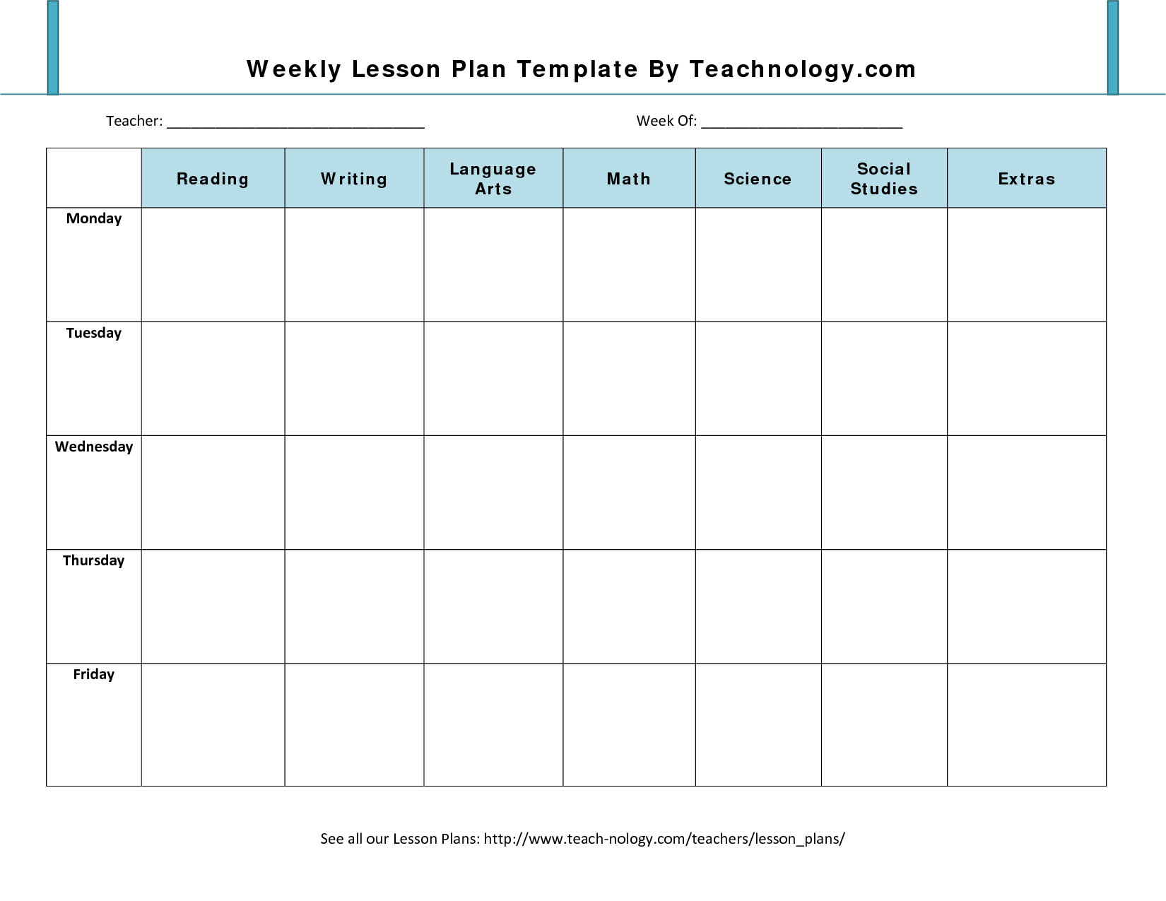 Lesson Plan Format 7 Weekly Lesson Plan Template For