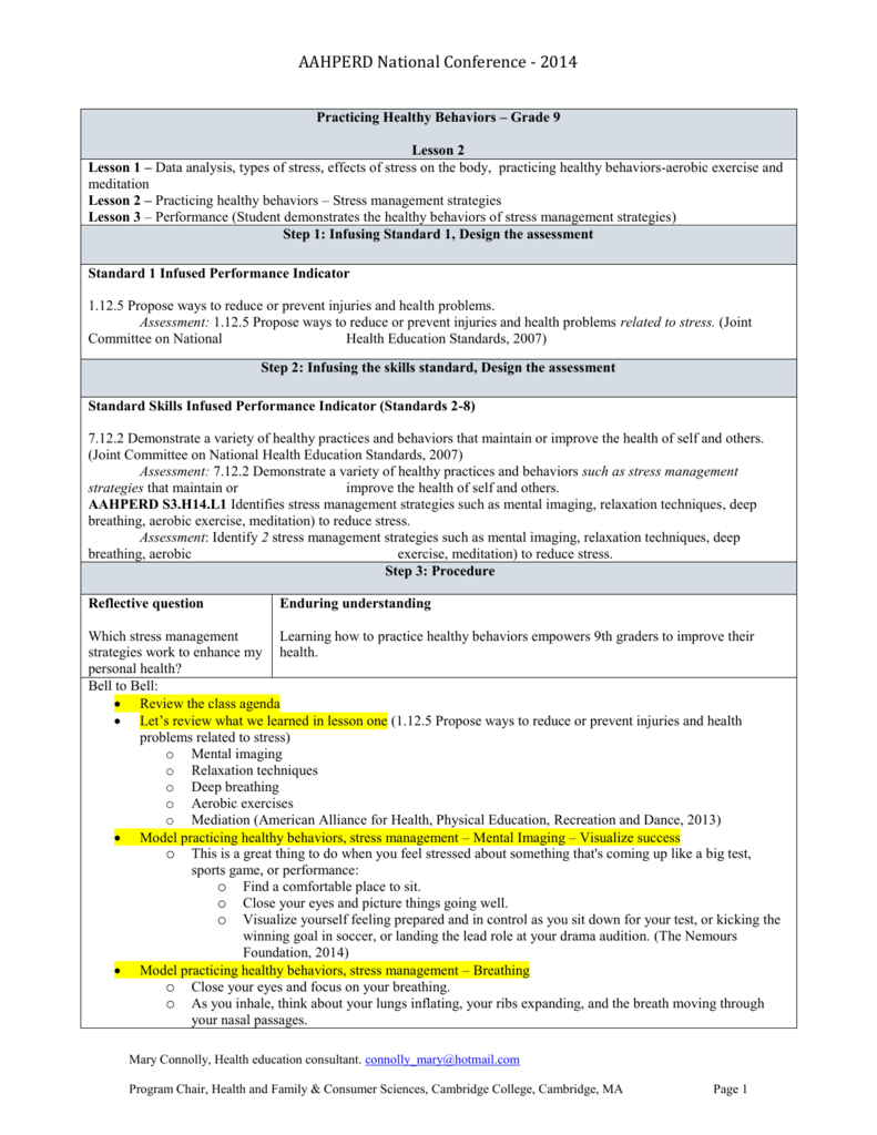 Lesson Plan-Grades 9-12 Practicing Healthy Behaviors