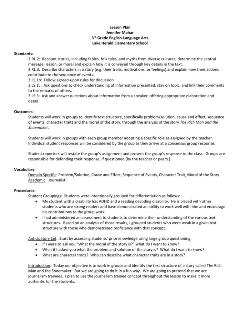 Problem And Solution Lesson Plans 3rd Grade - Lesson Plans Learning