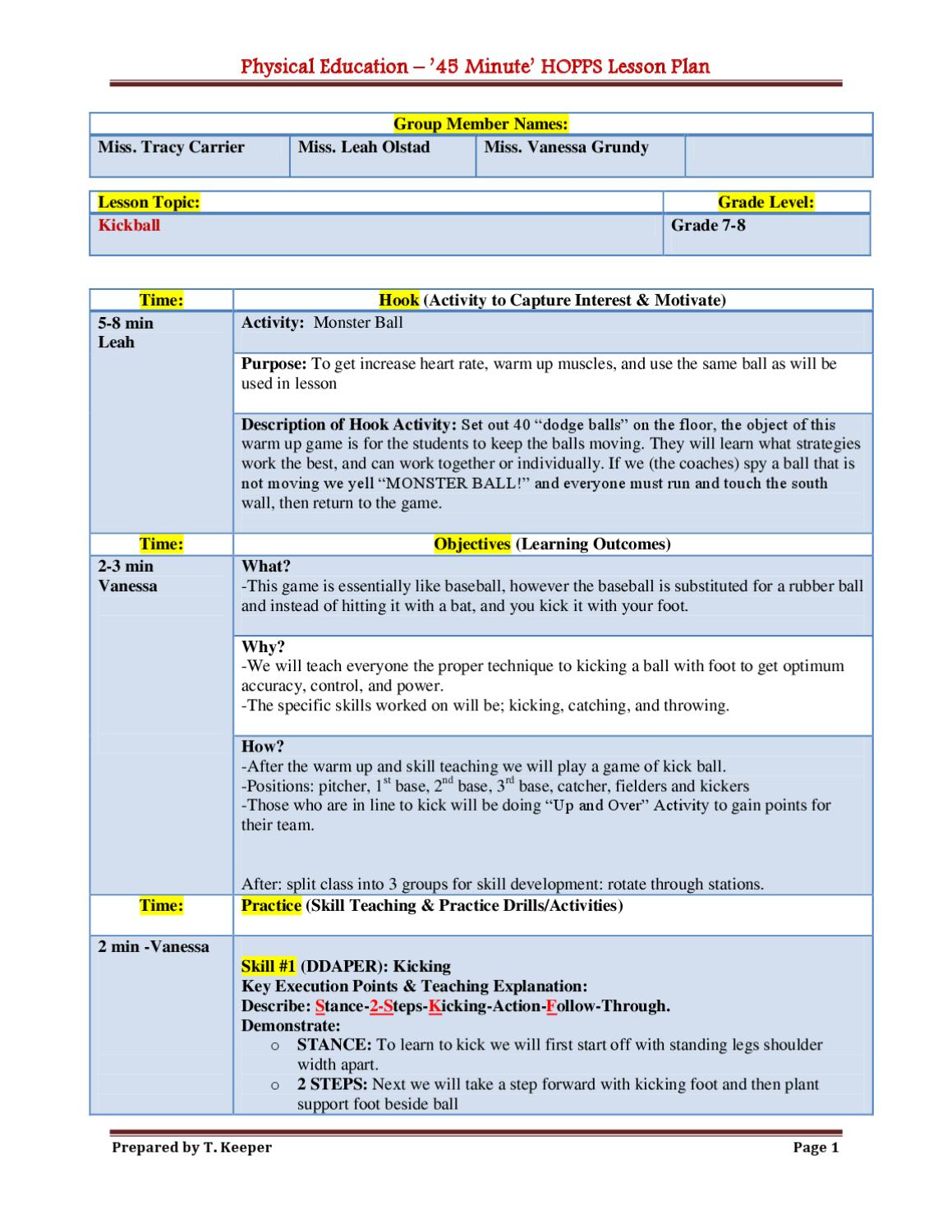 Lesson Plan Kickballvanessa Grundy - Issuu