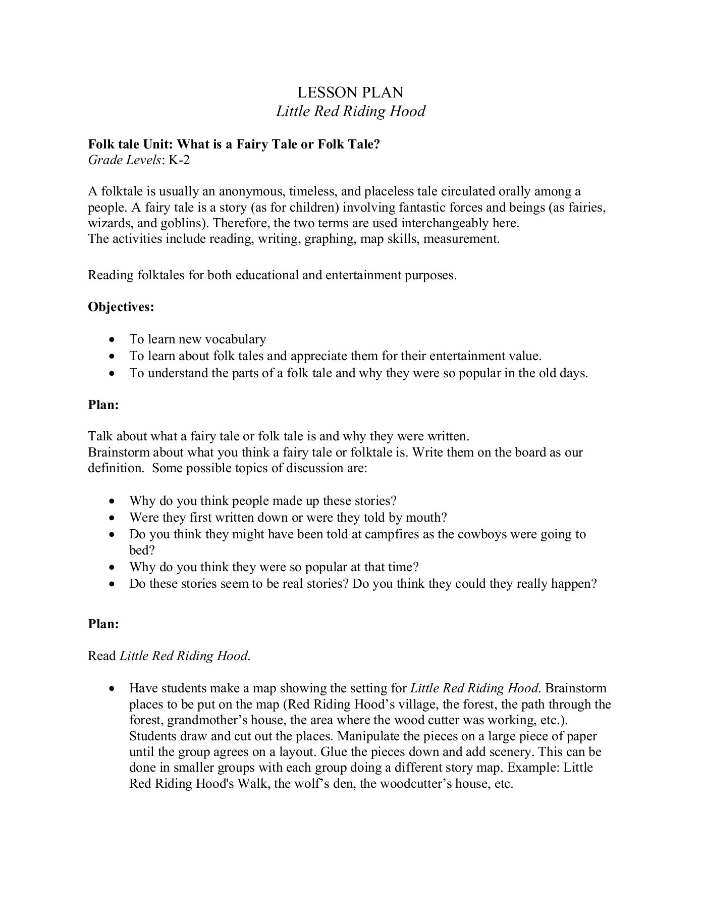 Lesson Plan Little Red Riding Hood - Eztales Pages 1 - 4