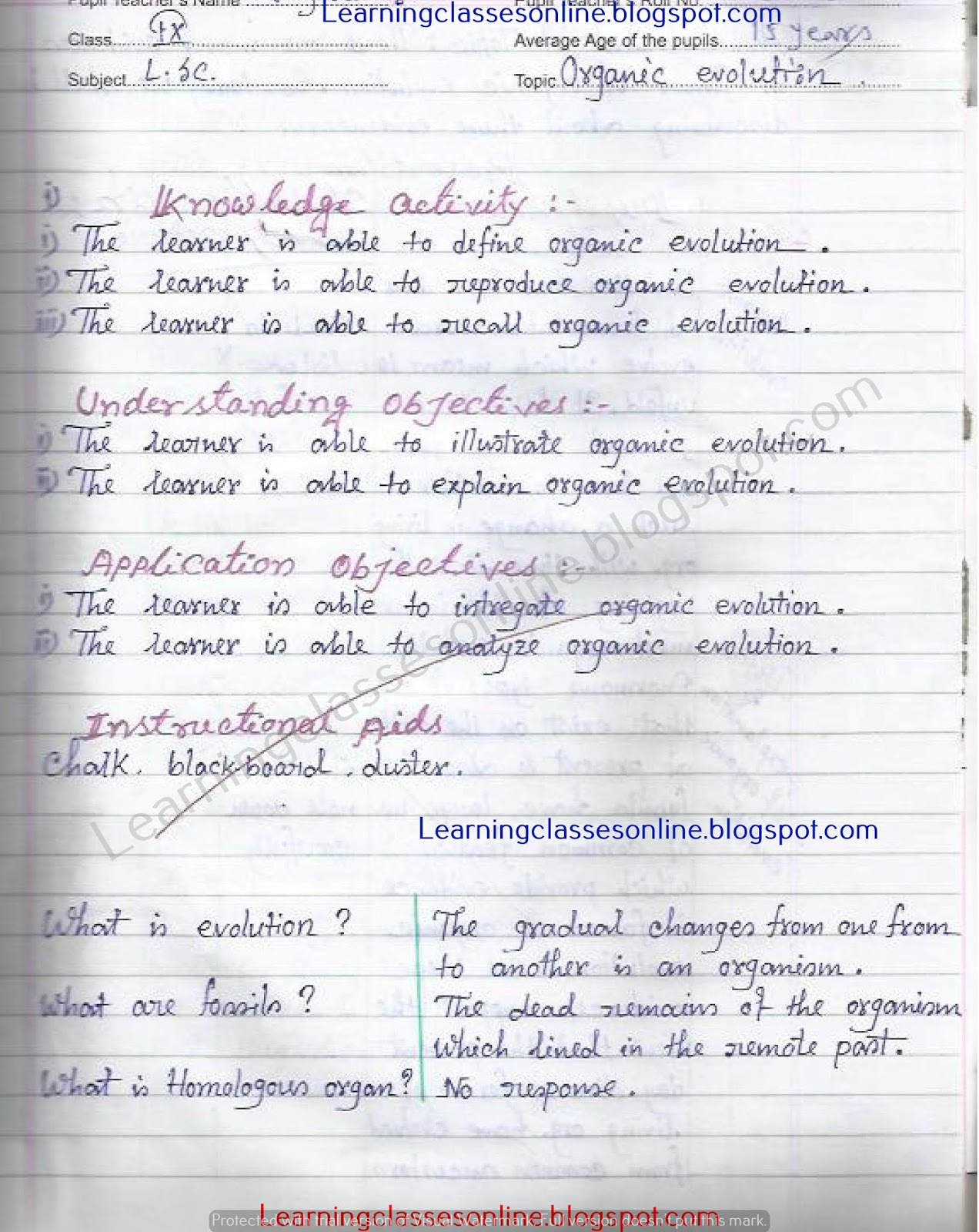 Lesson Plan Of Biology For B.ed In English