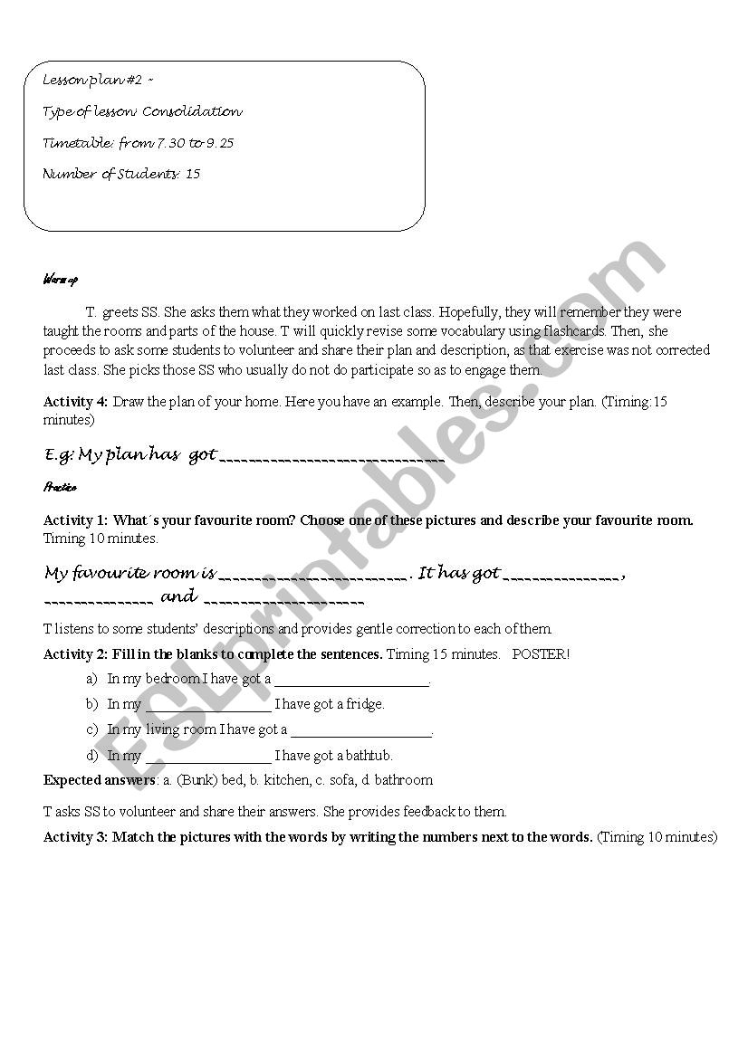 Lesson Plan- Parts Of The House - Esl Worksheetfaalzamendi