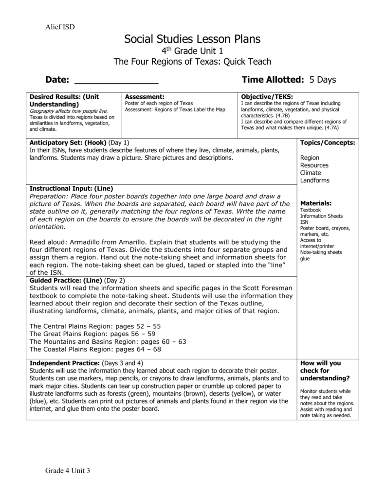 Lesson Plan: Regions Of Texas