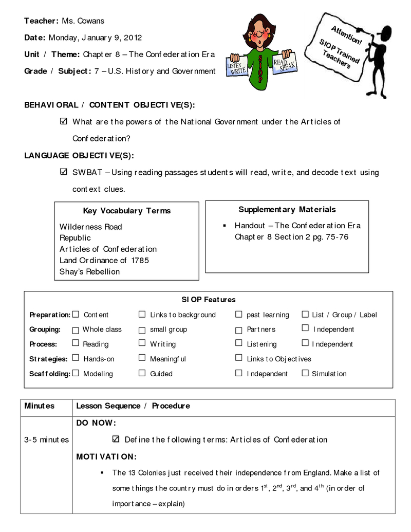 Lesson Plan Siop - Chapter 8 - Essay And Articles Of