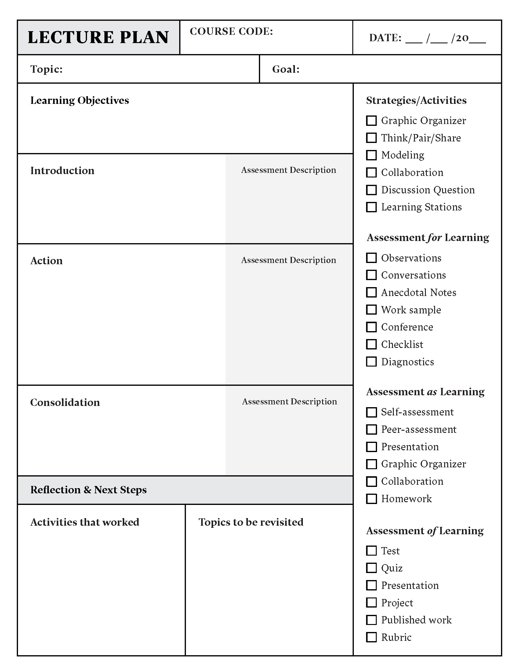 Lesson Plan Template Download In Word Or Pdf | Top Hat