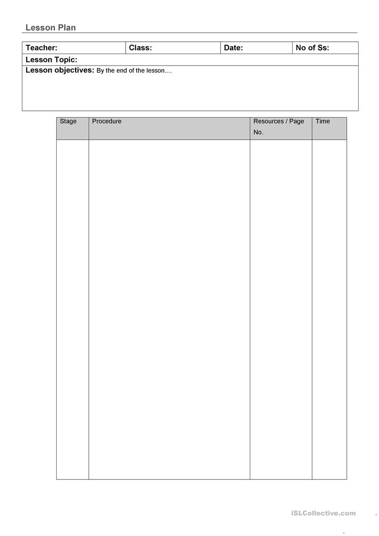 Lesson Plan Template - English Esl Worksheets For Distance