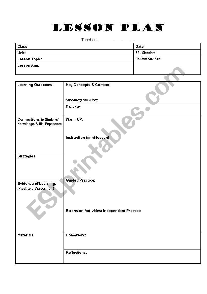 lesson plan format for english