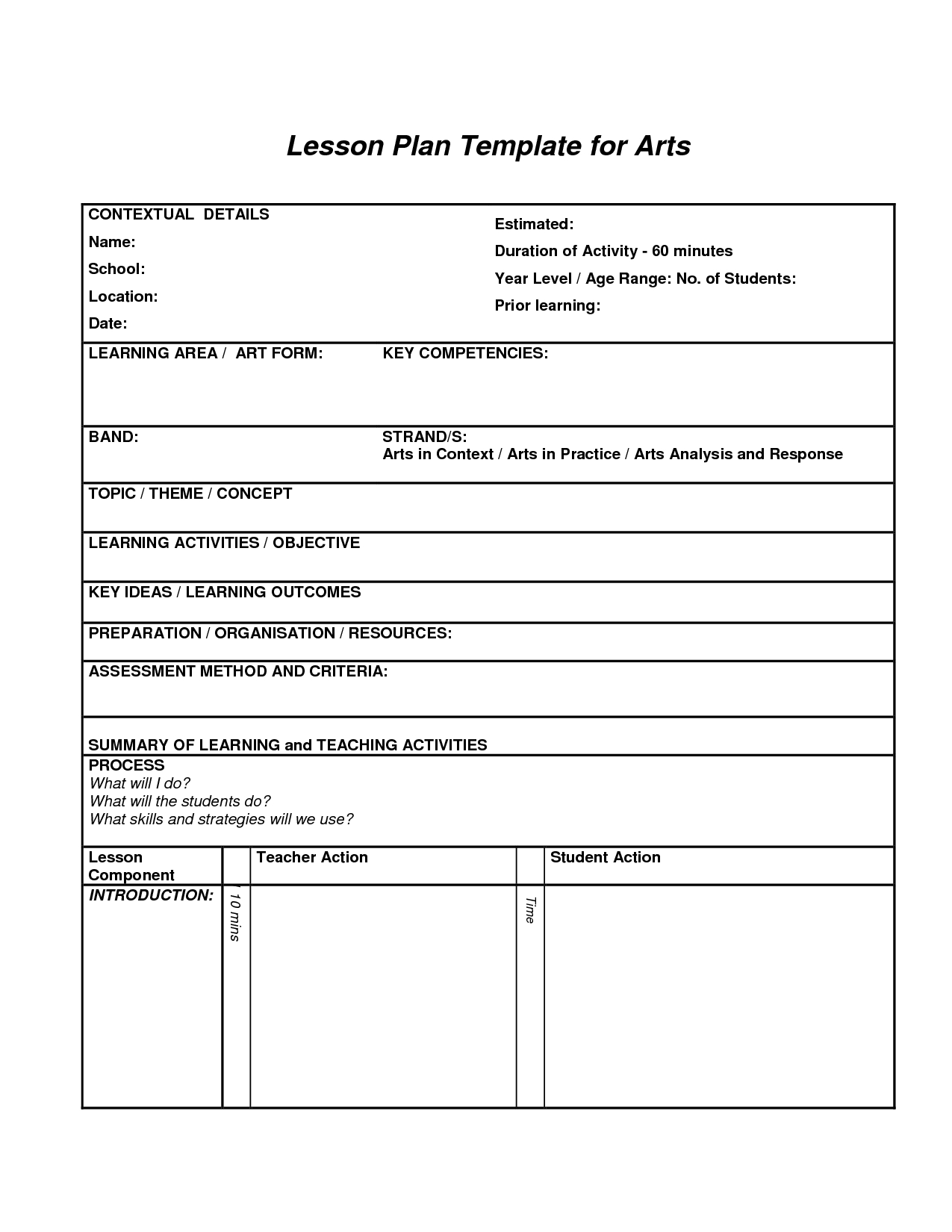 Lesson Plan Template For Arts (With Images) | Lesson Plan