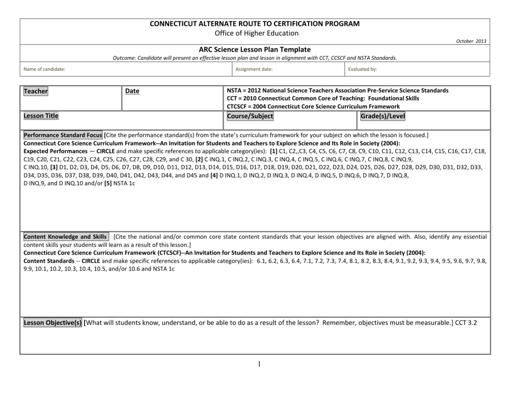 Lesson Plan Template - Office Of Higher Education