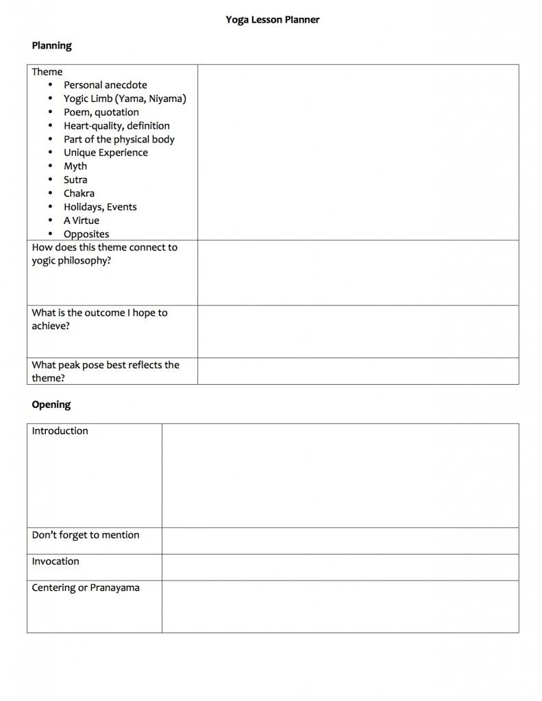 Lesson Plan Template Page1 | Yoga Lessons, Yoga Class Plan