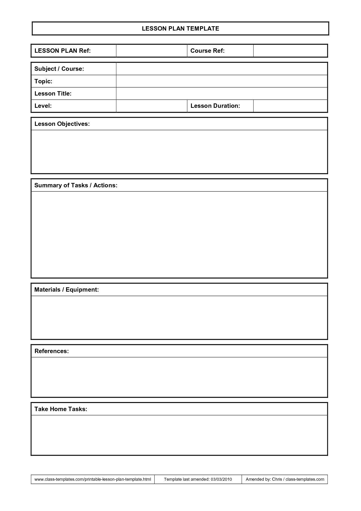 Lesson Plan Template | Teacher Lesson Plans Template