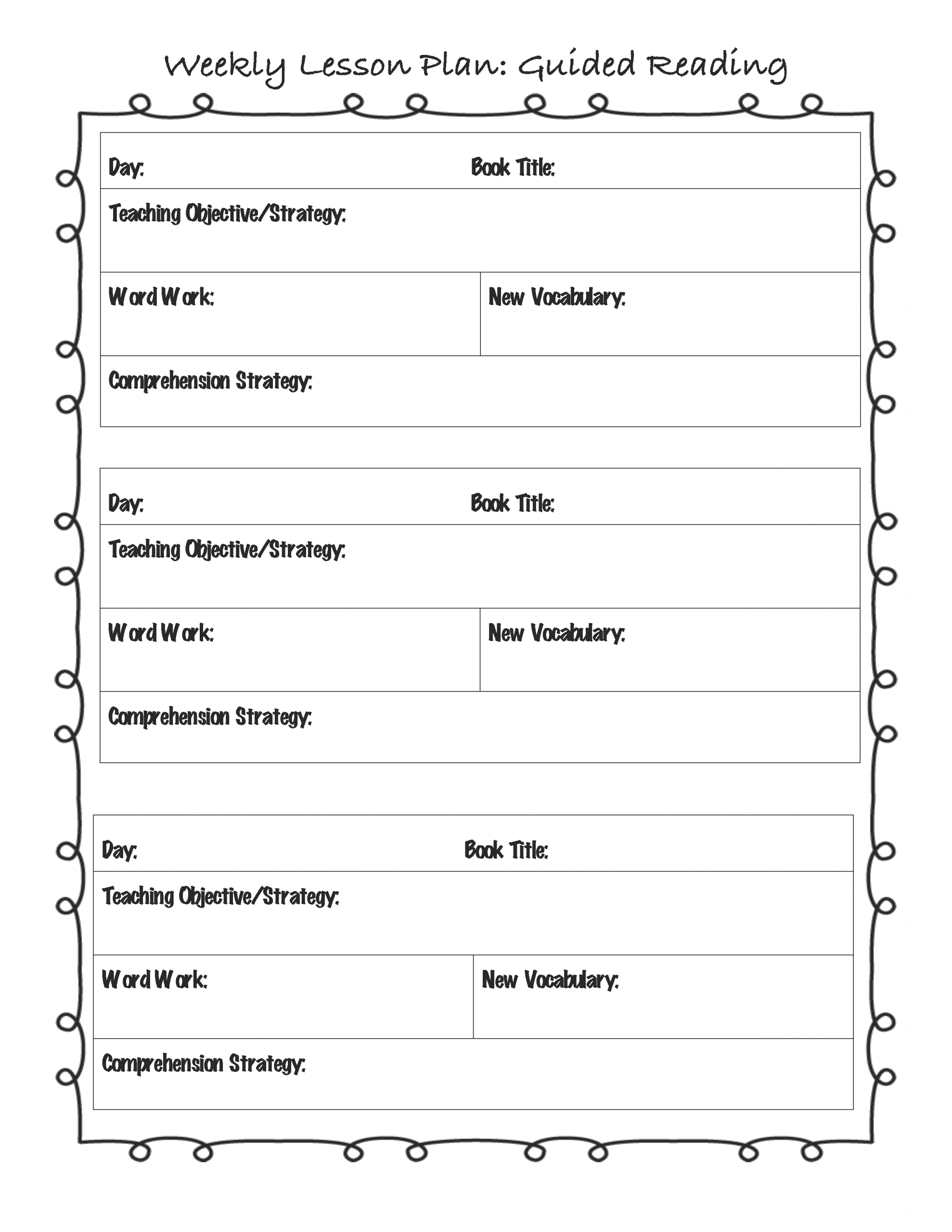 Lesson Plan Template | Weekly Guided Reading Lesson Plan