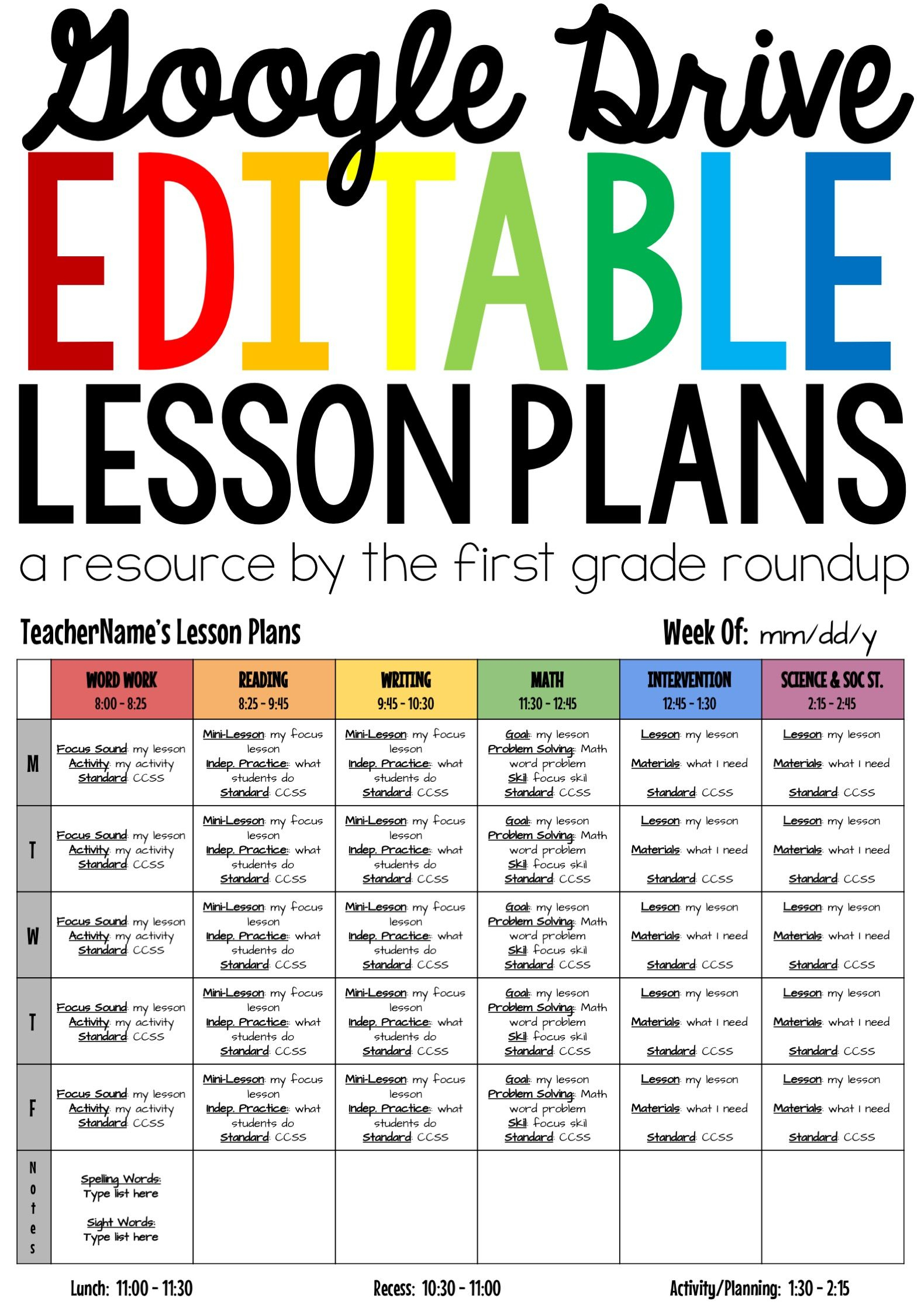 Lesson Plan Templates Editable Compatible With Google Drive