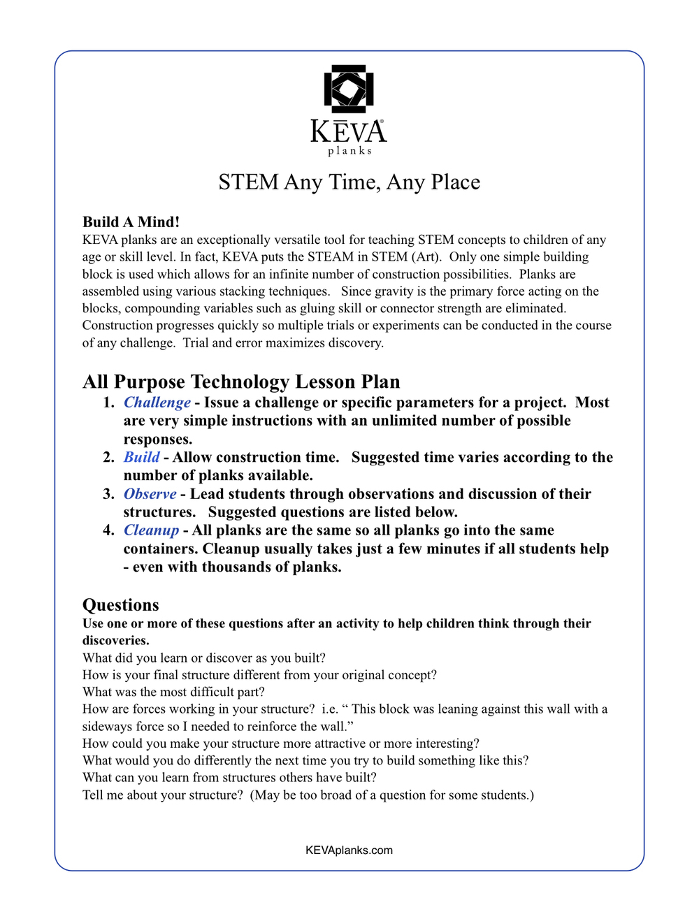 Lesson Plans, Challenges, Games &amp;amp; Activities — Keva Planks