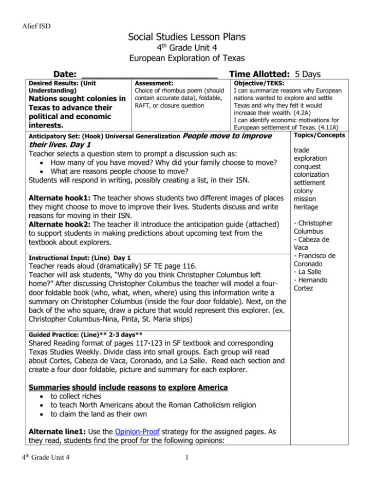 4th Grade Social Studies Lesson Plans - Lesson Plans Learning
