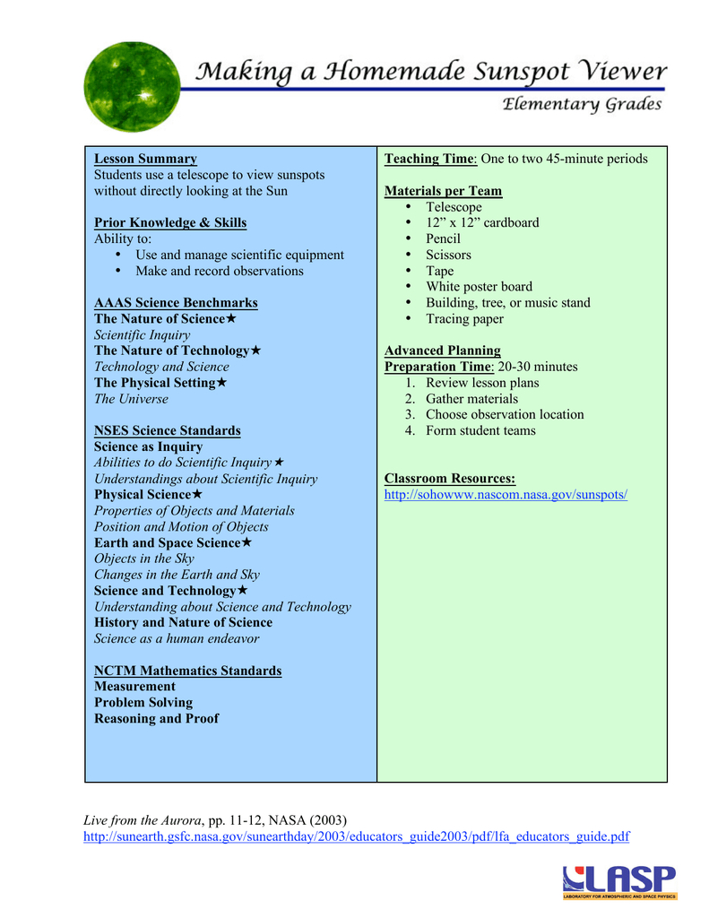 Lesson Summary Teaching Time Materials Per Team Prior