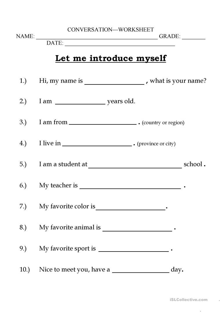 Let Me Introduce Myself | English Worksheets For Kids, How