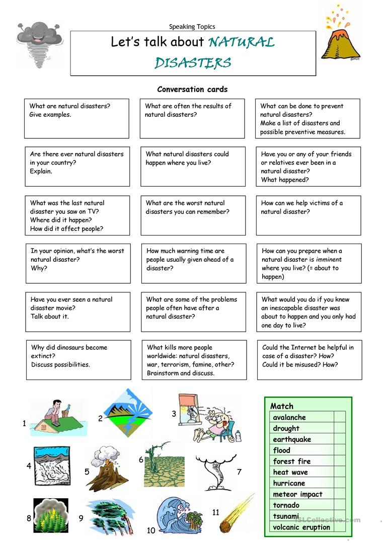 Let&amp;#039;s Talk About Natural Disasters - English Esl Worksheets