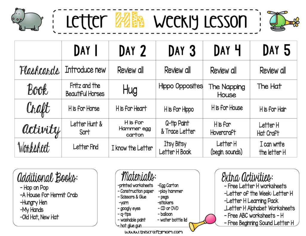 Letter H Free Preschool Weekly Lesson Plan - Letter Of The