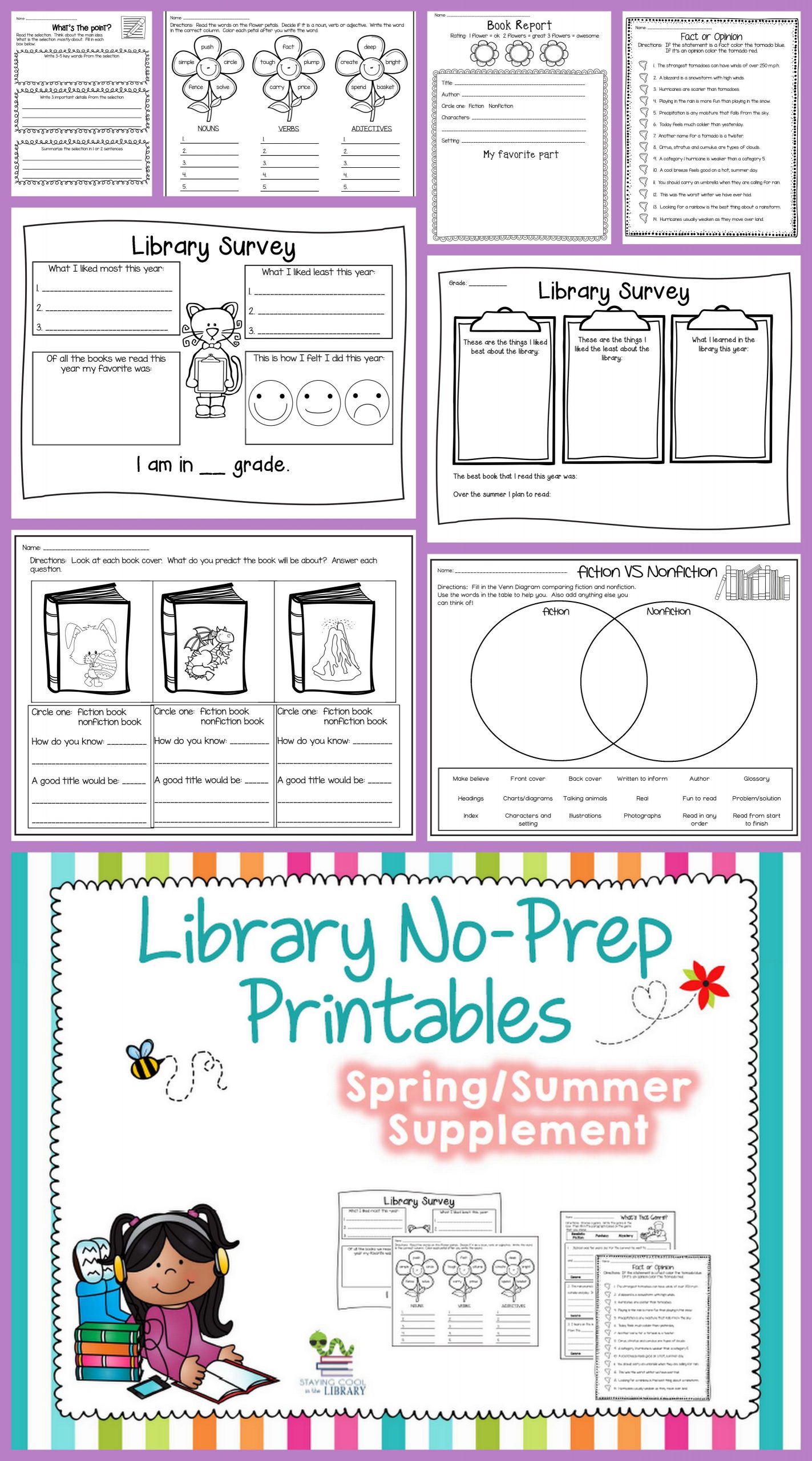 Library Skills No Prep Printables - Spring/summer | Library