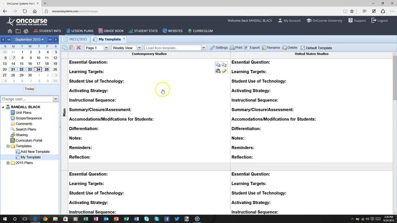 oncourse systems lesson planner