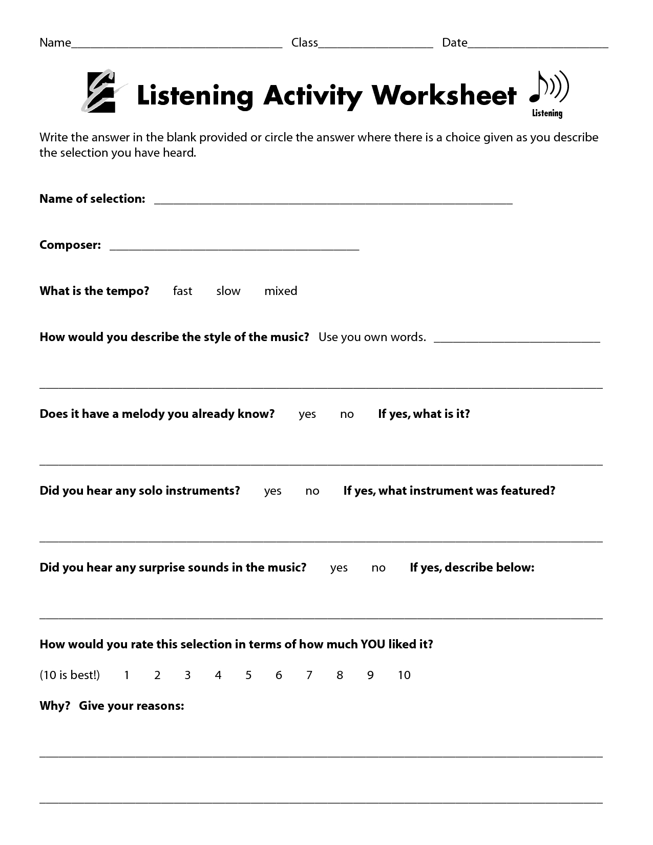 Listening Activity Worksheet | Study Skills Lessons, Active