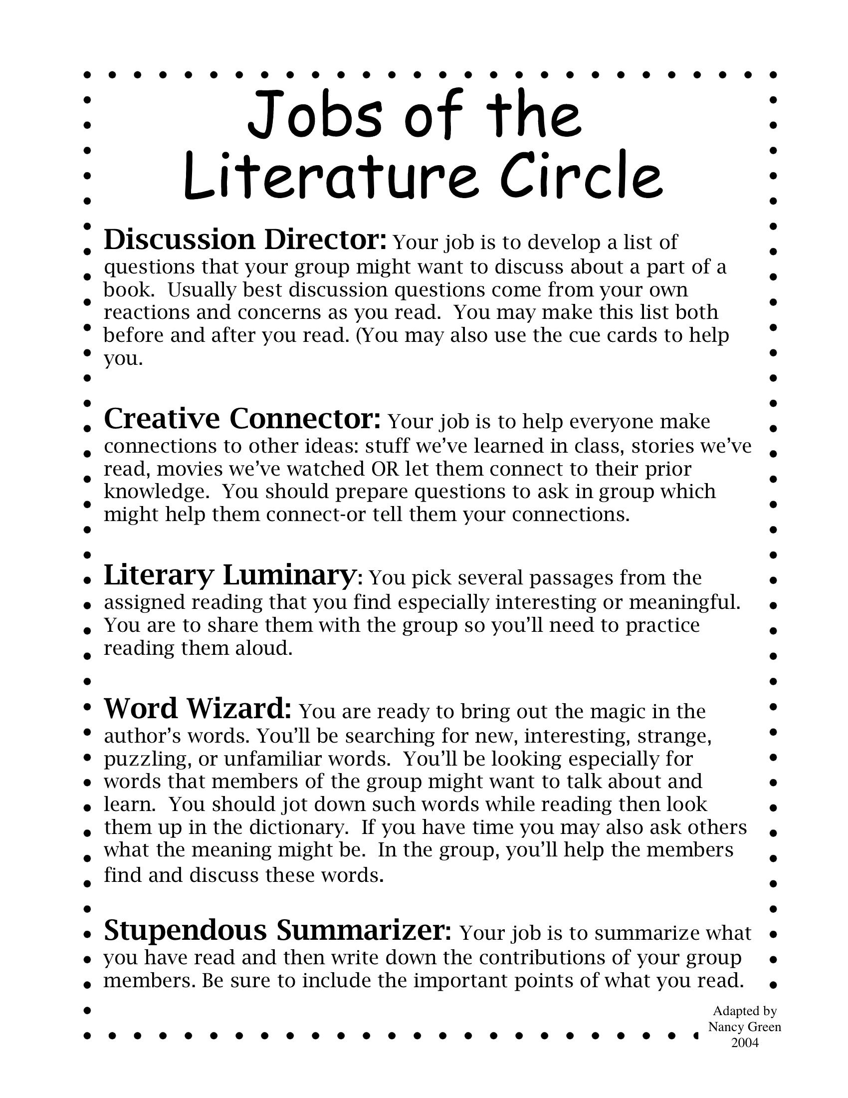 Literature Circle Jobs // Stupendous Summarizer Is Better