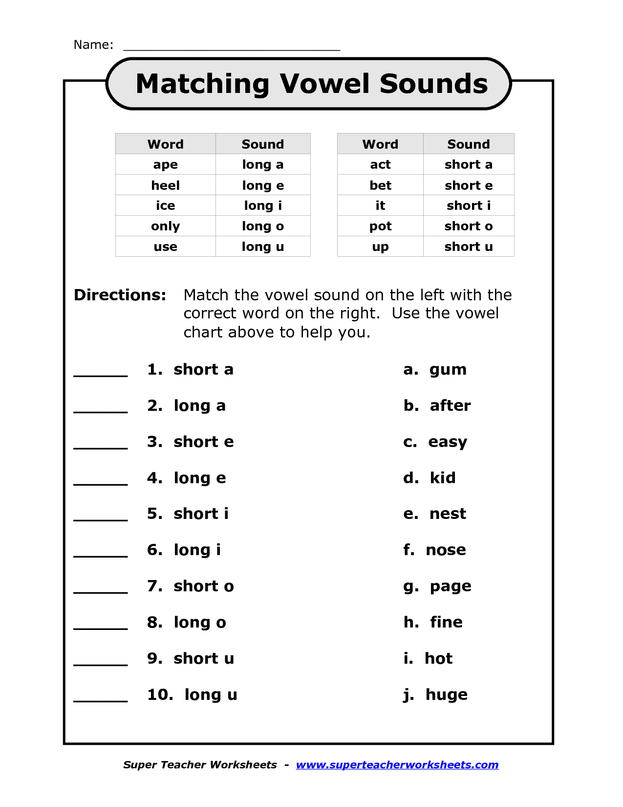 Long And Short Vowel Sounds Worksheets - Google Search