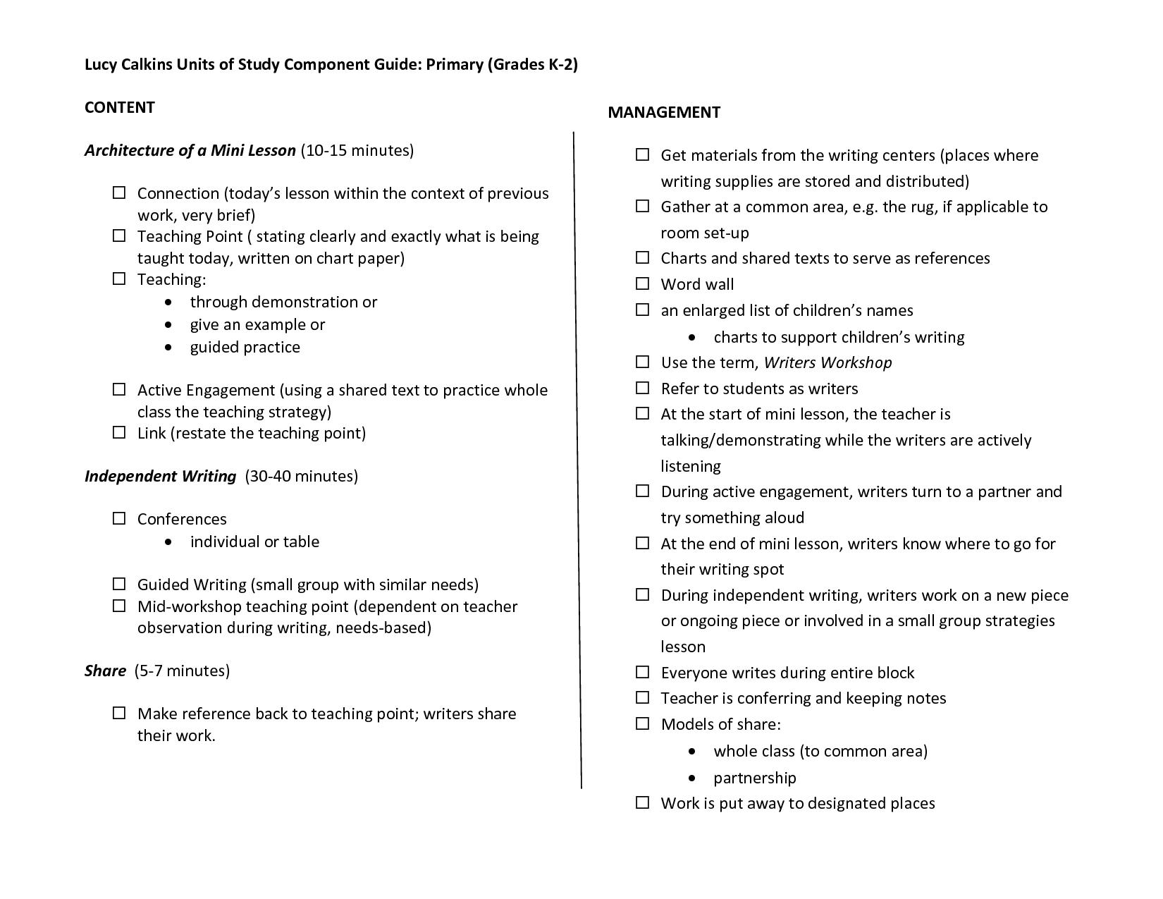 Lucy Calkins Lesson Plan Template | Lucy Calkins Units Of