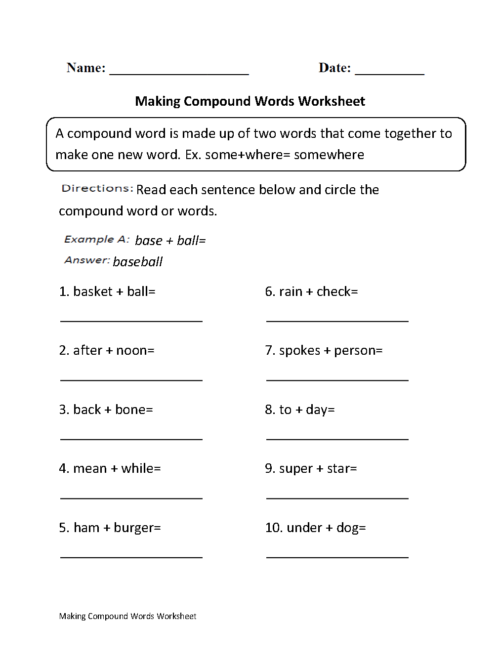 Making Compound Words Worksheet Part 1 Beginner | Compound
