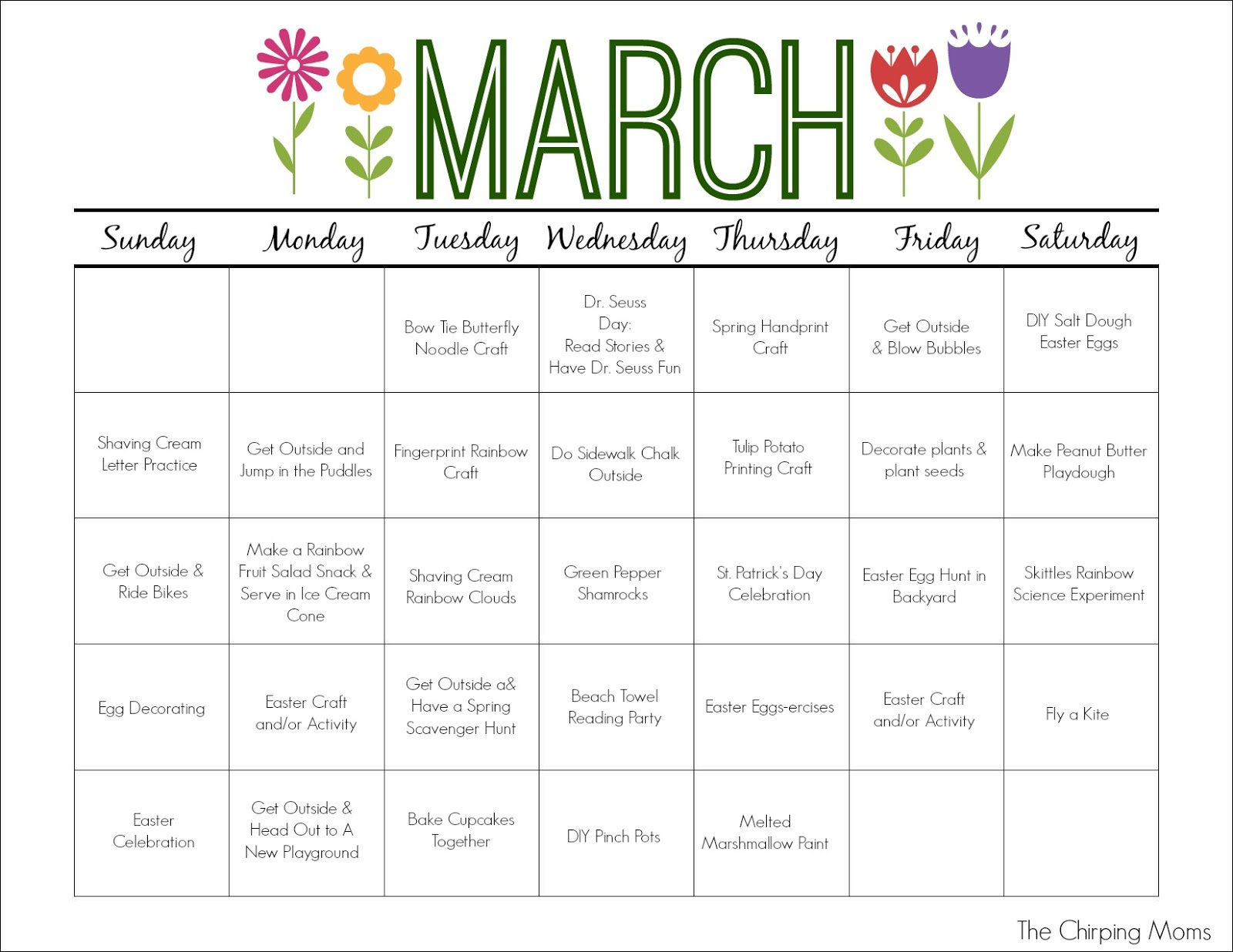 March Printable Activity Calendar For Kids - The Chirping Moms