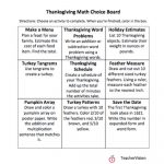 Math Thanksgiving Choice Board   Teachervision
