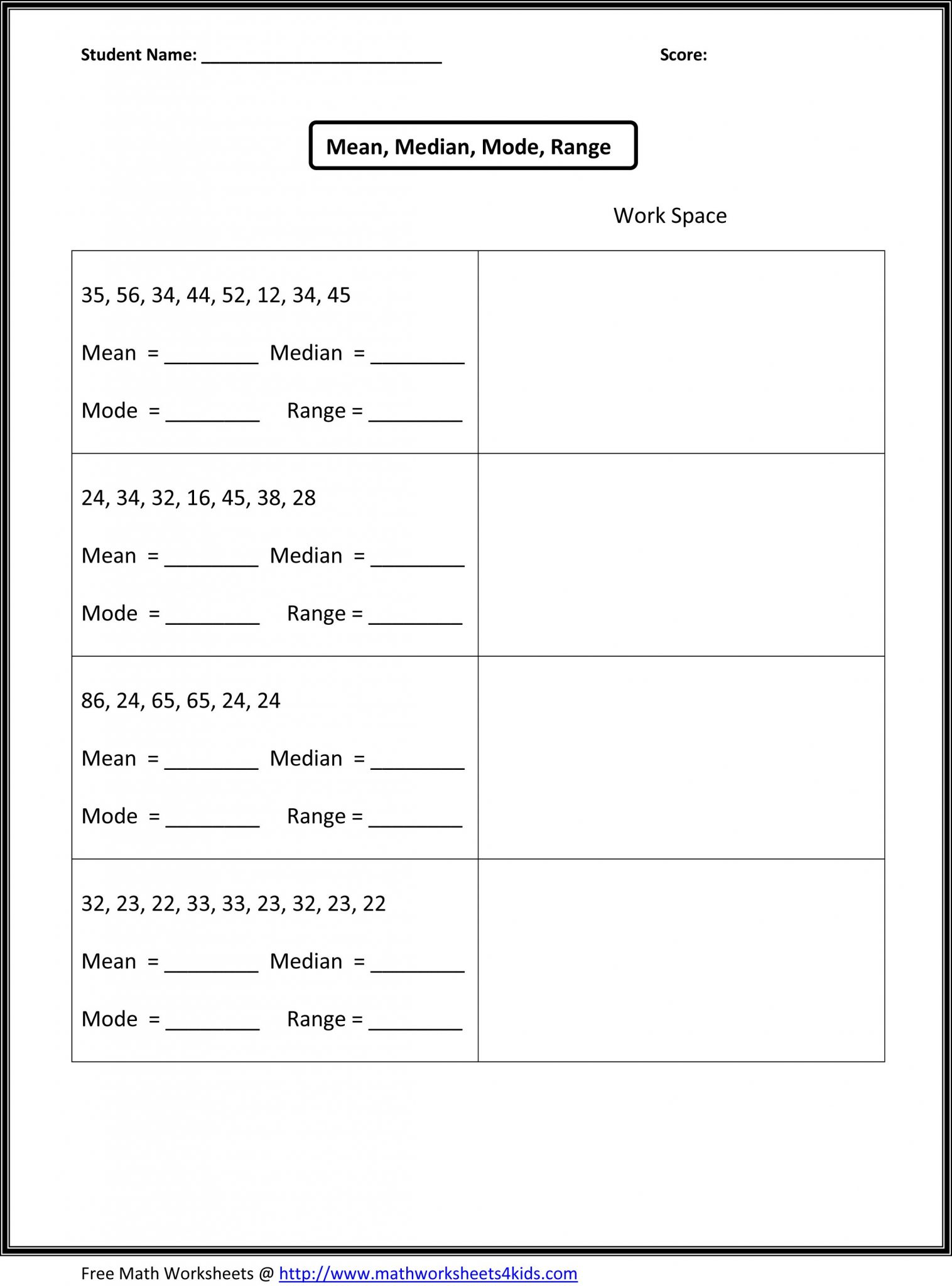 Mean, Median, Mode And Range Worksheets Special Education Lesson