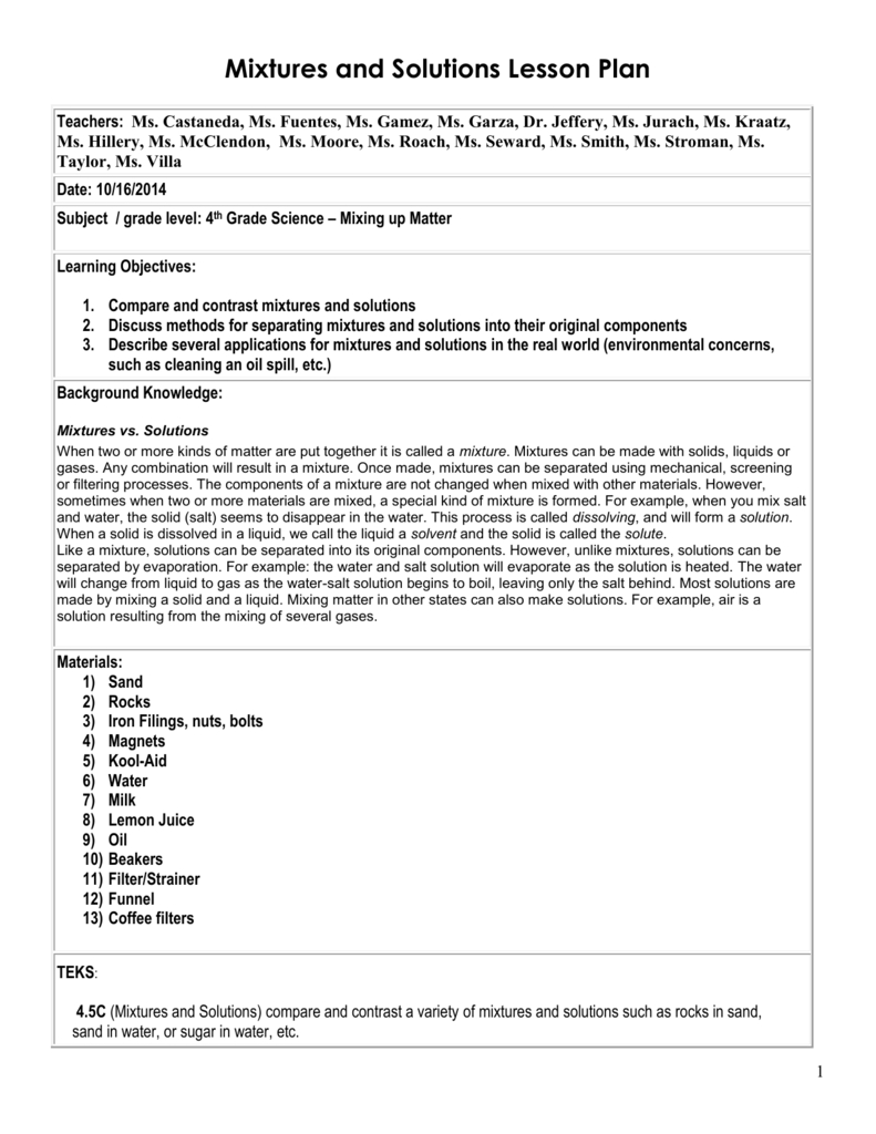 Mixing Up Matter Lesson Plan