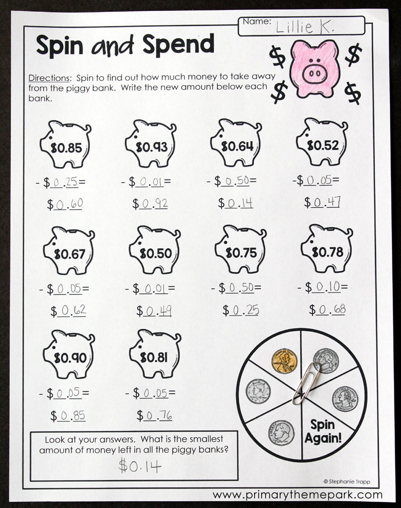 Money Activities For Second Grade - Primary Theme Park