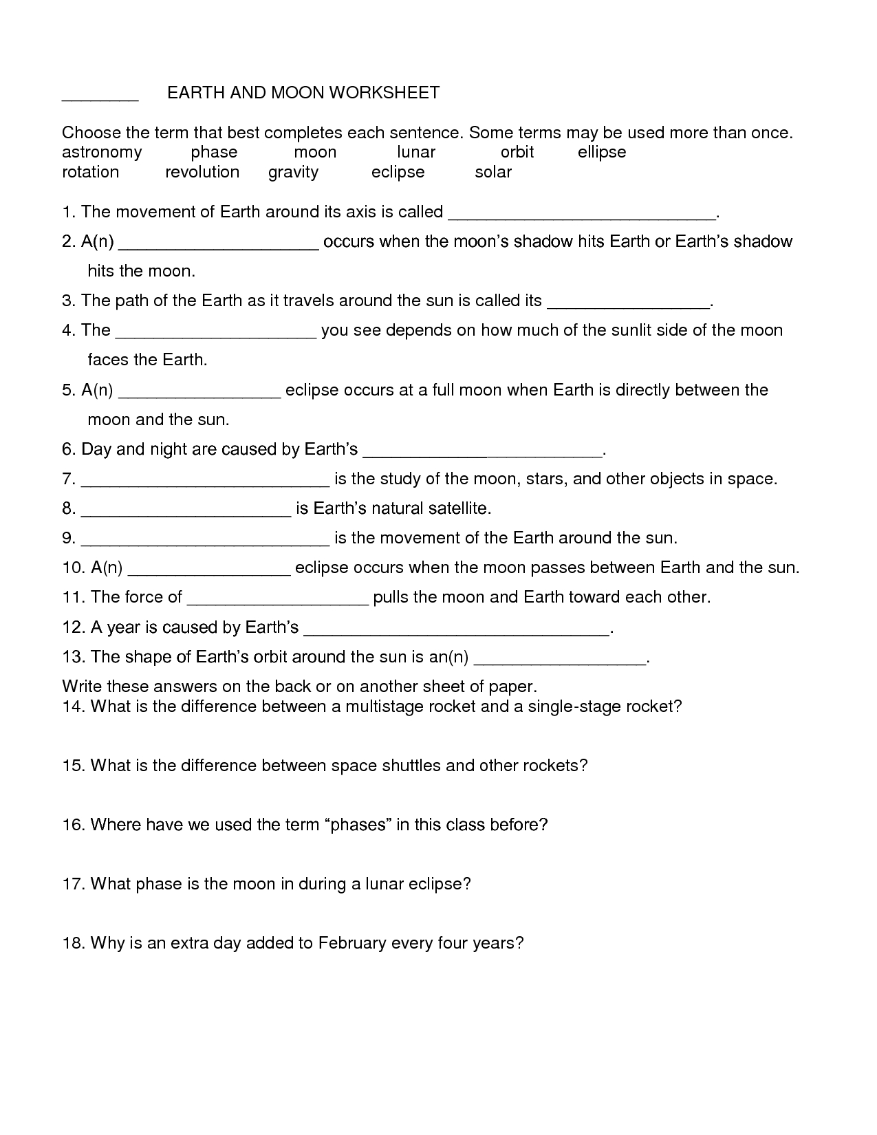 Moon Tides Worksheet | Earth And Moon Worksheet