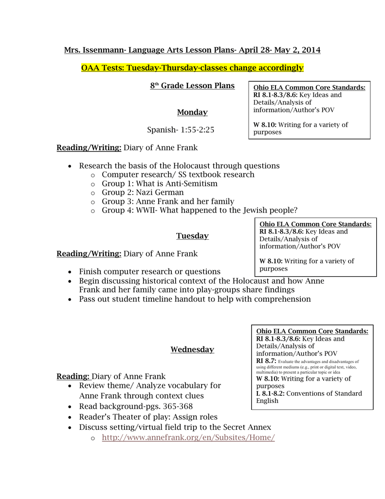 Mrs. Issenmann- Language Arts Lesson Plans- April 28