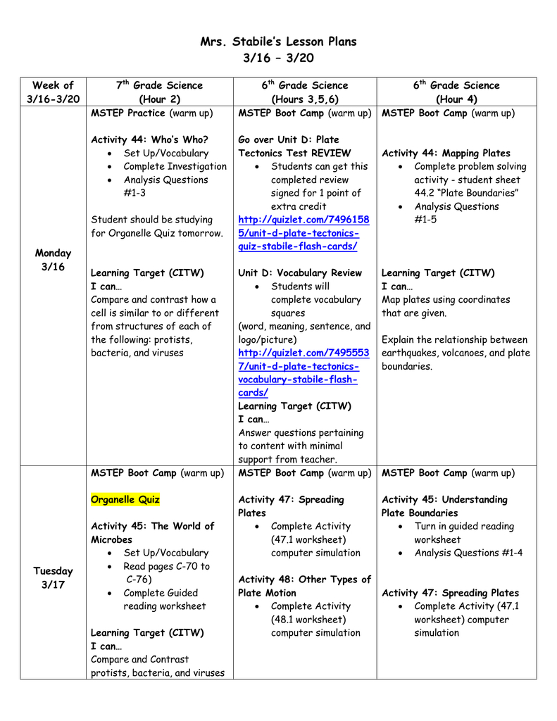 Mrs. Stabile&amp;#039;s Lesson Plans 3/16