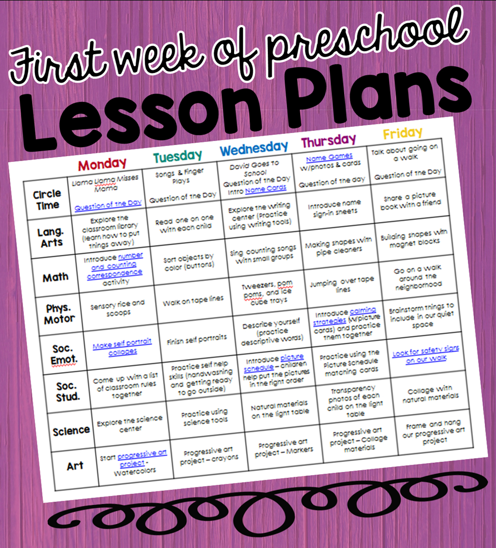 My Lesson Plans For The First Week Of Preschool | Preschool