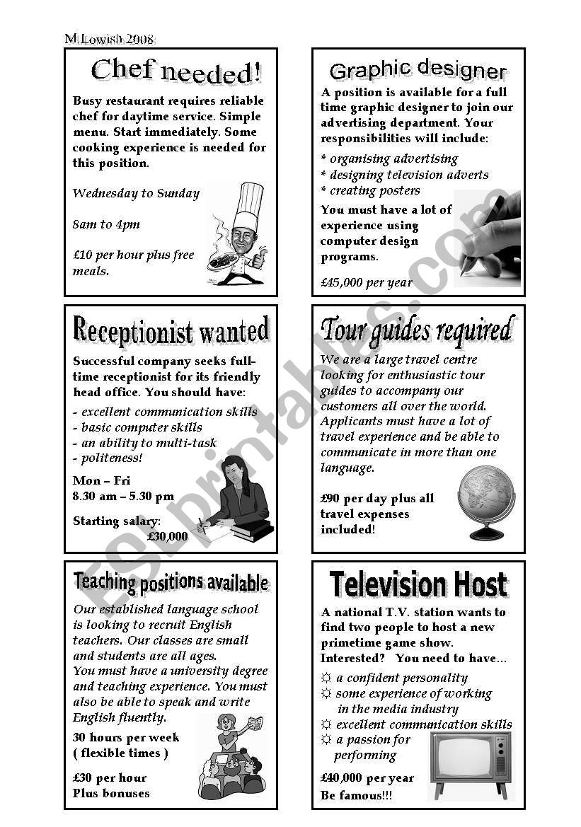 Newspaper Job Advertisements - Esl Worksheetangryparrot
