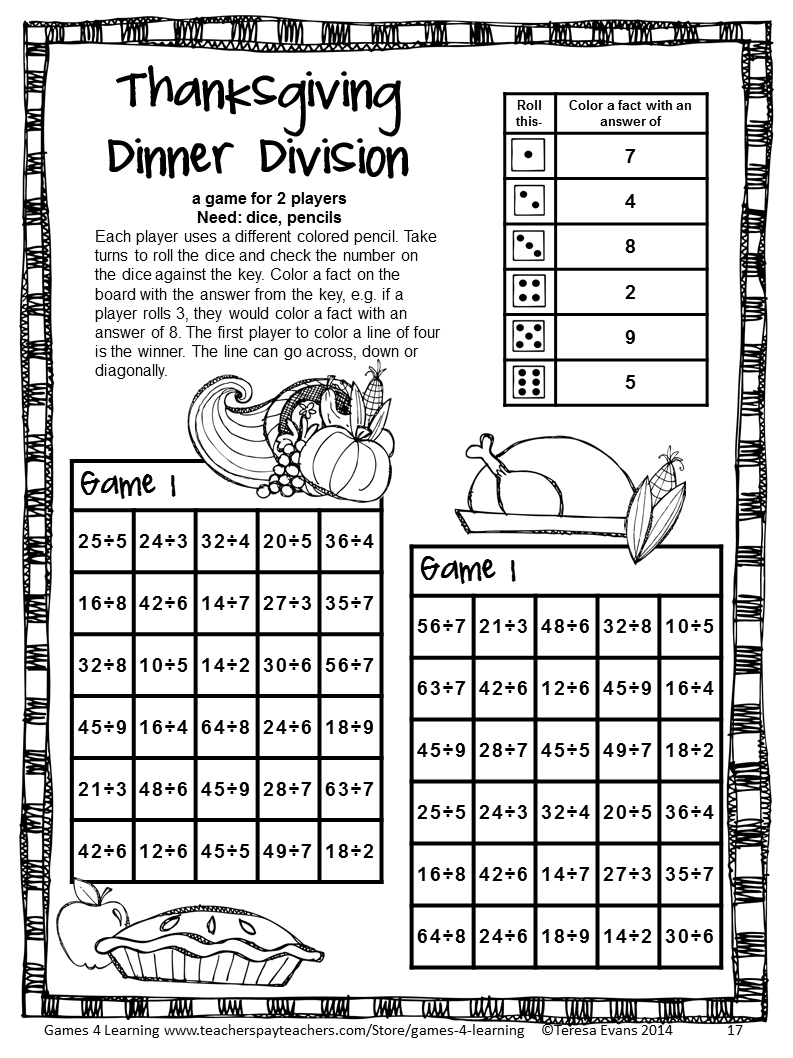 No Prep Thanksgiving Math Games Fourth Grade With Turkeys