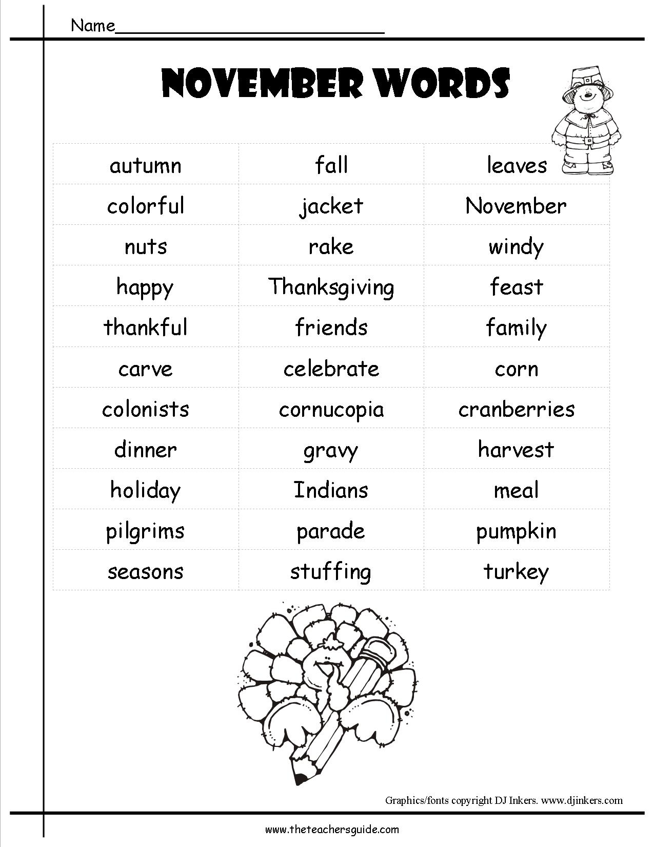 November Lesson Plans, Themes, Printouts, Crafts, And Holidays