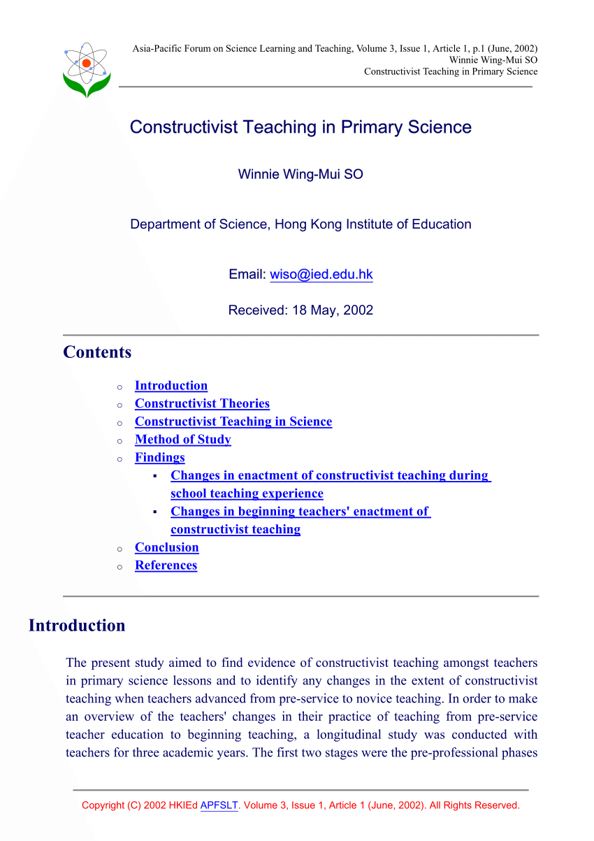 Pdf) Constructivist Teaching In Primary Science