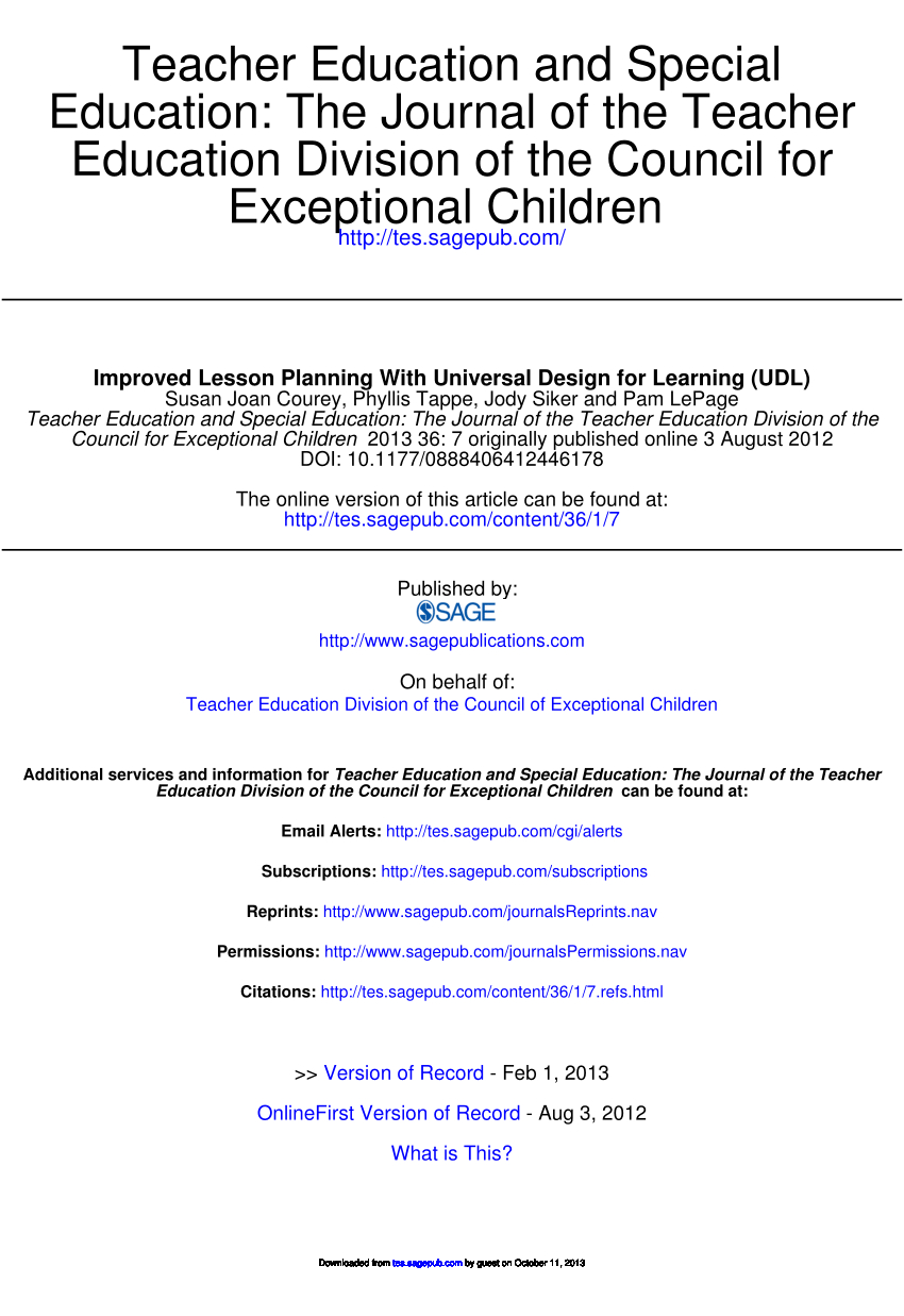 Pdf) Improved Lesson Planning With Universal Design For